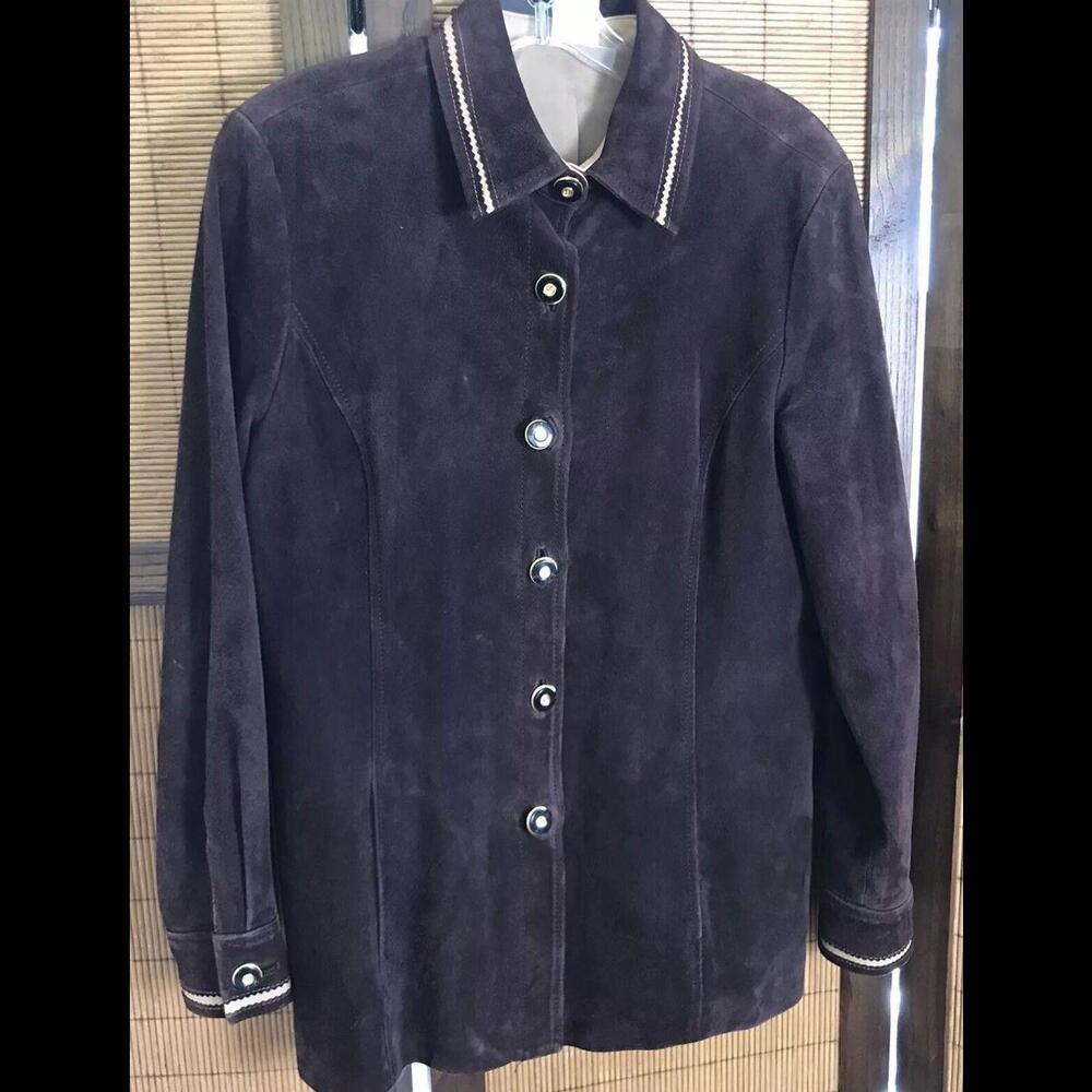 St John Sport By Marie Gray Vintage 100% Suede Jacket Dark Brown Size Small